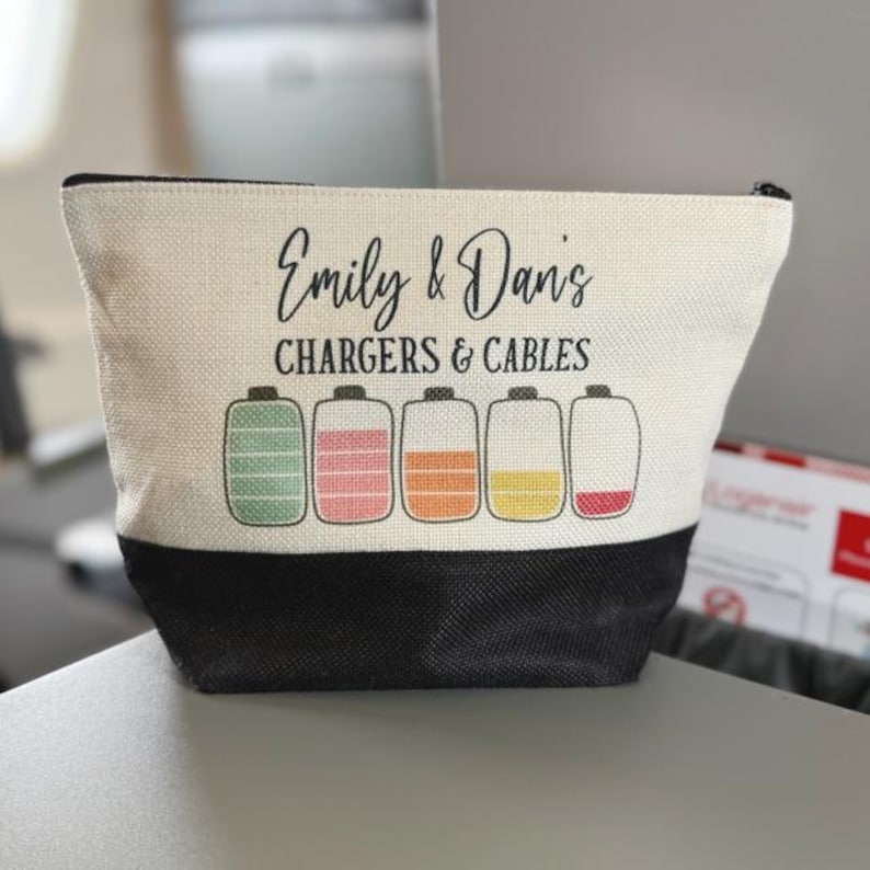 Chargers & Cables Personalised Pouch, Cable Bag, Cable Pouch, Charger Pouch, Holiday Essentials, Travel Essentials, Personalised Cable Bag image 1