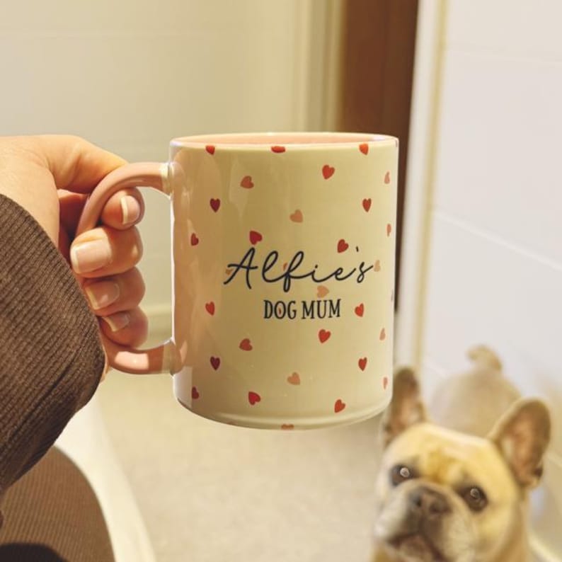 Pink & Red Hearts Personalised Dog Mum Mug, Dog Mum Gifts, Dog Mum Mug, Personalised Dog Mum, Paw Custom Mug, Dog Gifts, Gifts For Dog Mum image 2