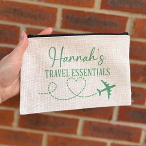 Travel Essentials Personalised Pouch, Travel Pouch, Travel Gift, Holiday Essentials, Personalised Travel Pouch, Travelling Gifts, Plane Bag 12