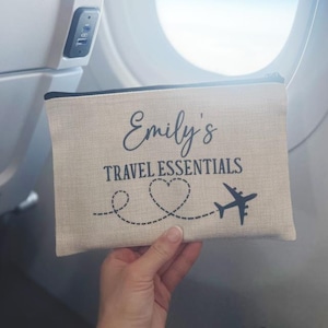 Travel Essentials Personalised Pouch, Travel Pouch, Travel Gift, Holiday Essentials, Personalised Travel Pouch, Travelling Gifts, Plane Bag image 3