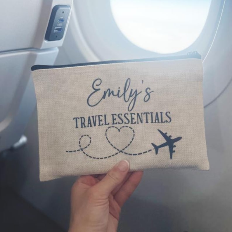 Travel Essentials Personalised Pouch, Travel Pouch, Travel Gift, Holiday Essentials, Personalised Travel Pouch, Travelling Gifts, Plane Bag image 3