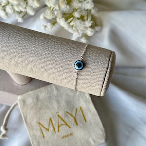 Adjustable Sterling Silver Evil Eye Bracelet