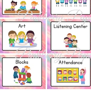Watercolor Classroom Center Signs | Preschool Centers | Printable & Resizable Signs | Blank Template