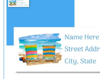 Adressaufkleber Strandkorb: Sommer Küstenlandschaft DIY Printable (Digitaler Download)