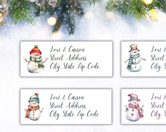 Snowman Return Address Label Bundle | Watercolor Snowmen Stickers | Holiday Gift Tags |Printable Holiday Labels | Digital Download