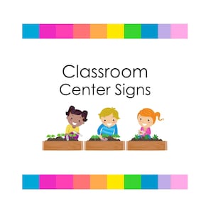 Rainbow Classroom Center Signs | Preschool Centers | Printable & Resizable Signs | Blank Template | Day Care Center Signs | Variety of Signs