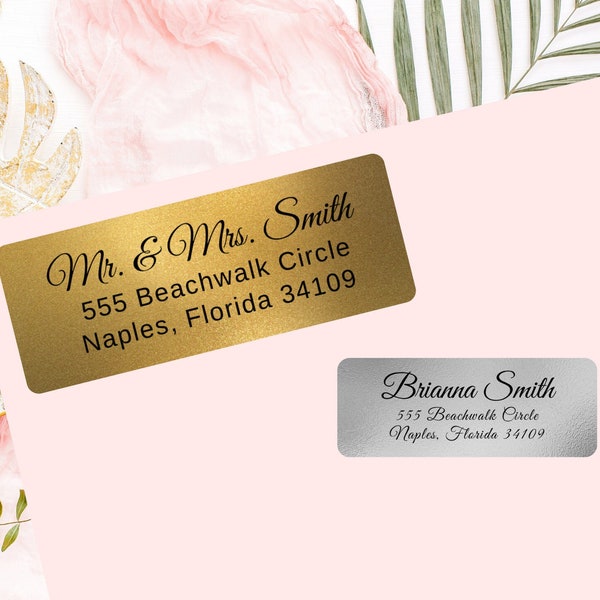 Silver and Gold Return Address Labels | Rectangle Address Labels | DIY Printable Labels | Instant Digital Download