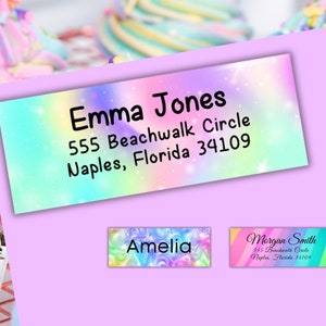 Unicorn Return Address Labels: Pastel Rainbow Ombre (Digital Download)