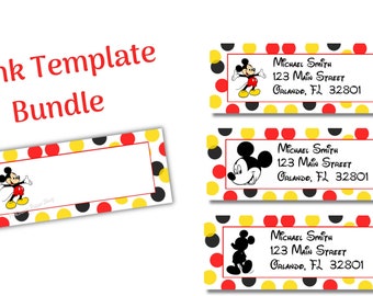 Mickey Return Address Labels | Character Labels | Red, Yellow, Black Polka Dot Labels | Instant Digital Download | Customized Special Font