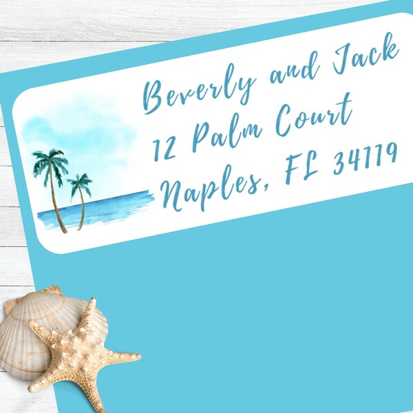 Tropical Beach Return Address Labels | Tropical Palm Trees/Coastal Shore Address Labels | Printable Summer Labels | Instant Digital Download