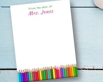 Personalized Teacher Notepad | Art Teacher Colored Pencil Notepad | Printed Gift Set - 50 Sheets/Notepad | 4.25 x 5.5