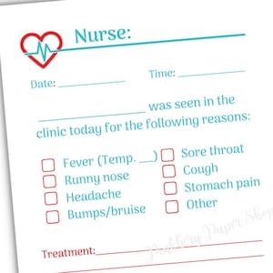School Nurse Parent Communication | Nurse & Parent Communication Form | Printable Forms | Instant Digital Download