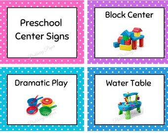 Colorful Polka Dot Preschool & Kindergarten Center Signs | Set of 15 Printable Classroom Labels | Day Care Center Signs | Instant Download