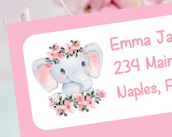 Floral Elephant Return Address Labels | Pink Floral Elephant Baby Shower Labels | DIY Printable Labels | Instant Digital Download