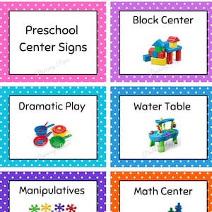 Colorful Polka Dot Preschool & Kindergarten Center Signs | Set of 15 Printable Classroom Labels | Day Care Center Signs | Instant Download