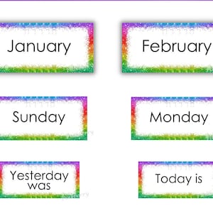 Calendario mensile con glitter arcobaleno, intestazioni e numeri / Download digitale immediato / Calendario per la classe