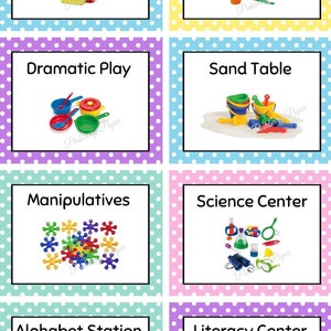 Preschool Center Signs | Pastel Polka Dot Center Signs | Set of 15 Printable Classroom Labels | Instant Download