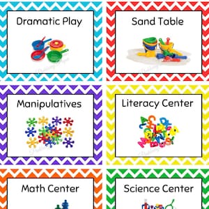 Rainbow Chevron Preschool Center Signs | Set of 15 Printable Classroom Labels | Instant Download