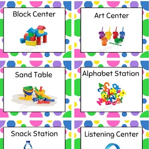 Polka Dot Preschool Center Signs | Set of 15 Printable Classroom Labels | Instant Download