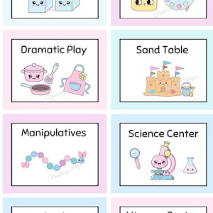 Letreros Kawaii para centros preescolares: 15 etiquetas imprimibles en tonos pastel para el aula (descarga instantánea)
