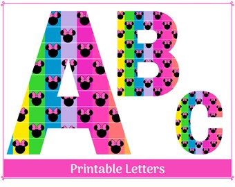 Letras y números del alfabeto de Minnie arcoíris: Imágenes prediseñadas imprimibles (descarga digital)