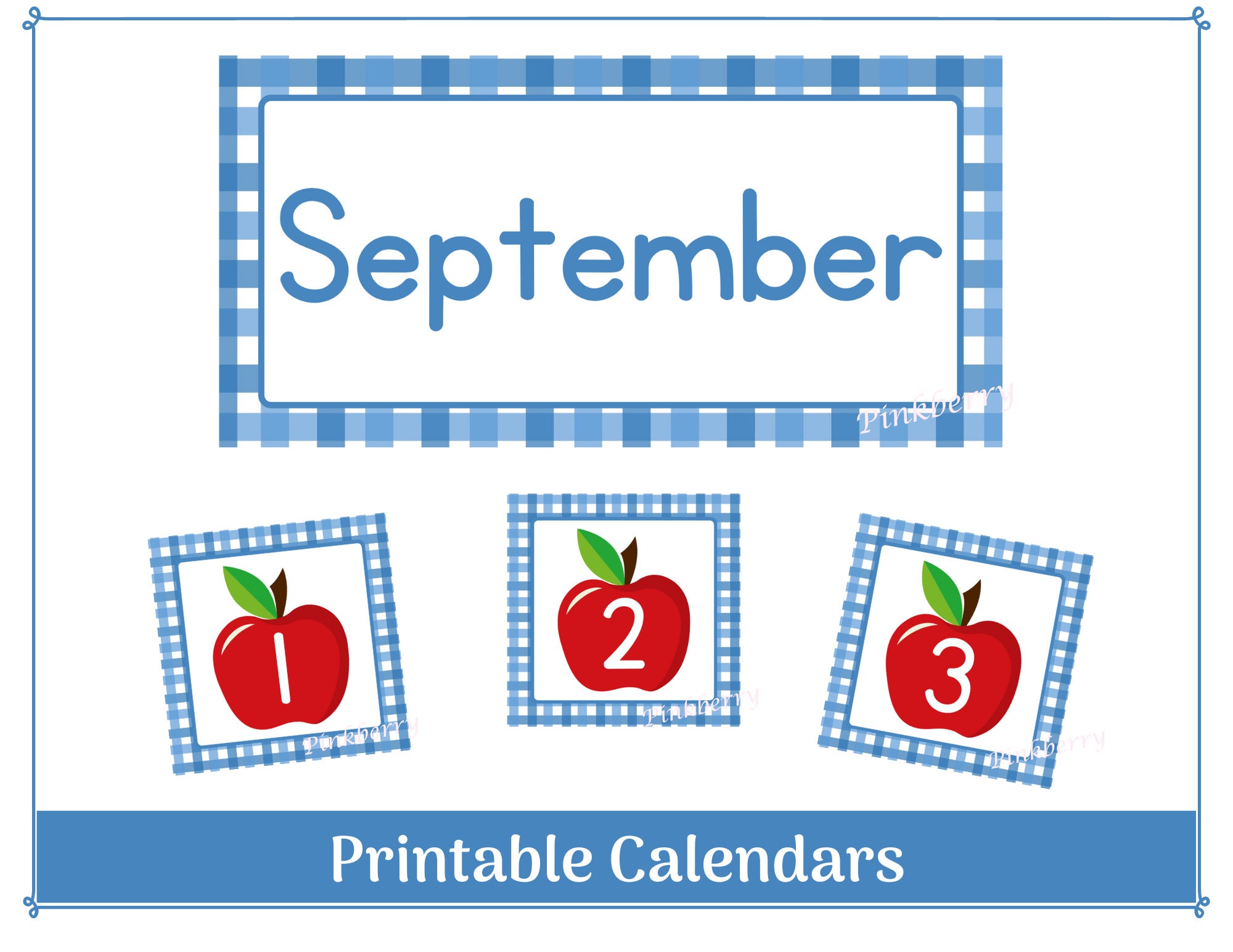 september-classroom-calendar-header-and-numbers-blue-plaid-and-read-apples-printable-resizable-calendar-headers-and-numbers-1-31-etsy