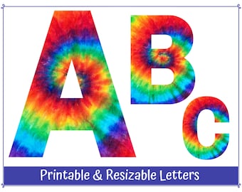 Rainbow Tie Dye Alphabet Letters A-Z, Numbers 0-9 | Banner, Bulletin Board, Scrapbook, Sublimation Letters & Numbers