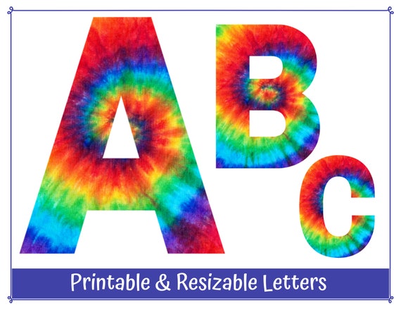 rainbow tie dye printable alphabet letter clip art digital etsy