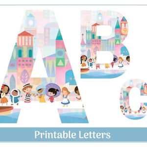 イッツ・ア・スモール・ワールドのアルファベット文字 | 多文化の子供をテーマにした文字 A～Z、数字 0～9 | バナー、掲示板セット