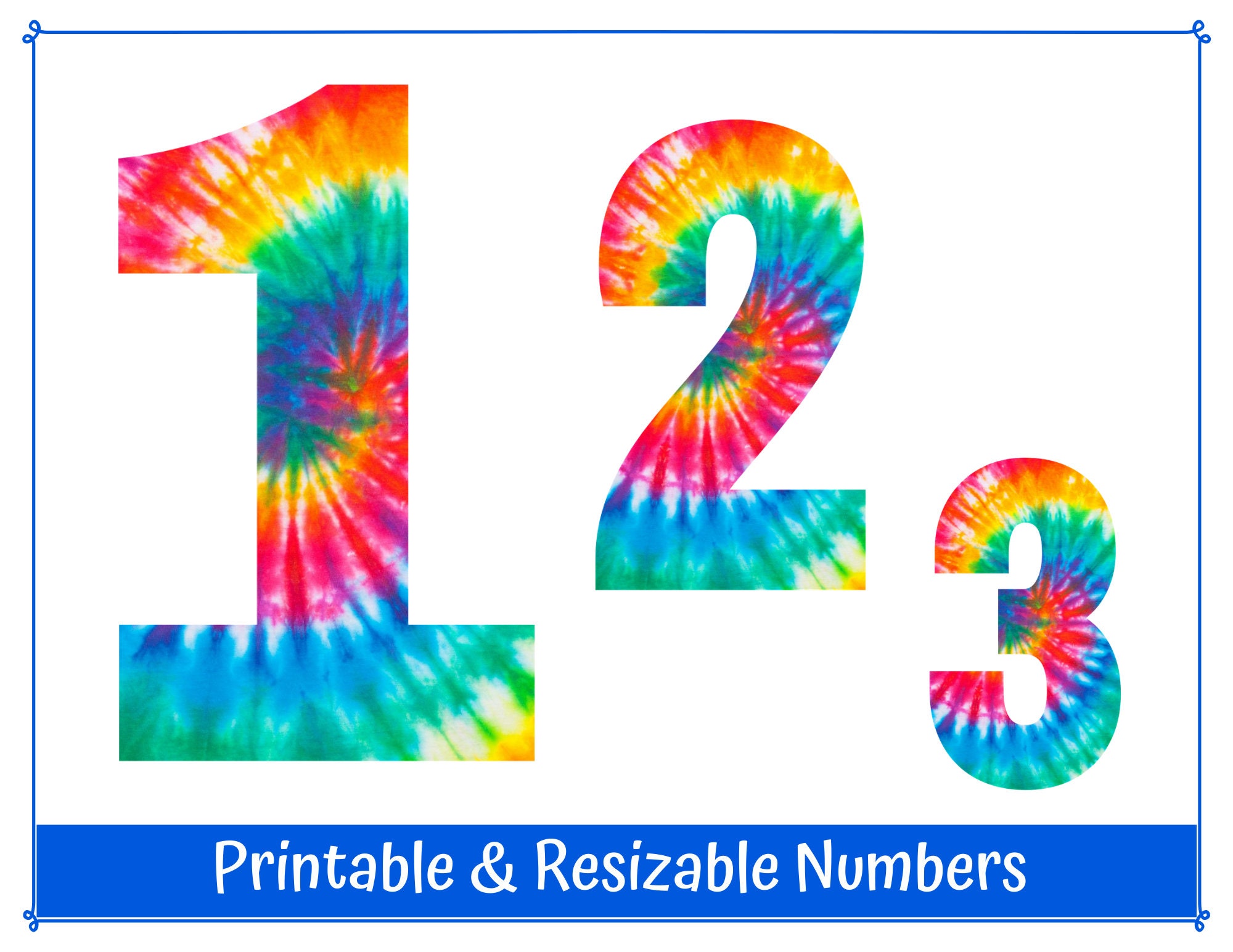 Rainbow Tie Dye Printable Numbers Numbers 09 Resizable Etsy Australia