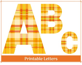 Orange and Yellow Fall Plaid Alphabet Letters A-Z, Numbers 0-9 | Banner, Bulletin Board, Scrapbooking Set