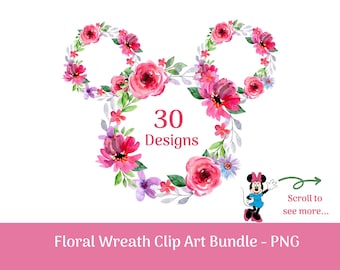 Floral Mickey and Minnie Wreaths Clip Art (Digital Download)