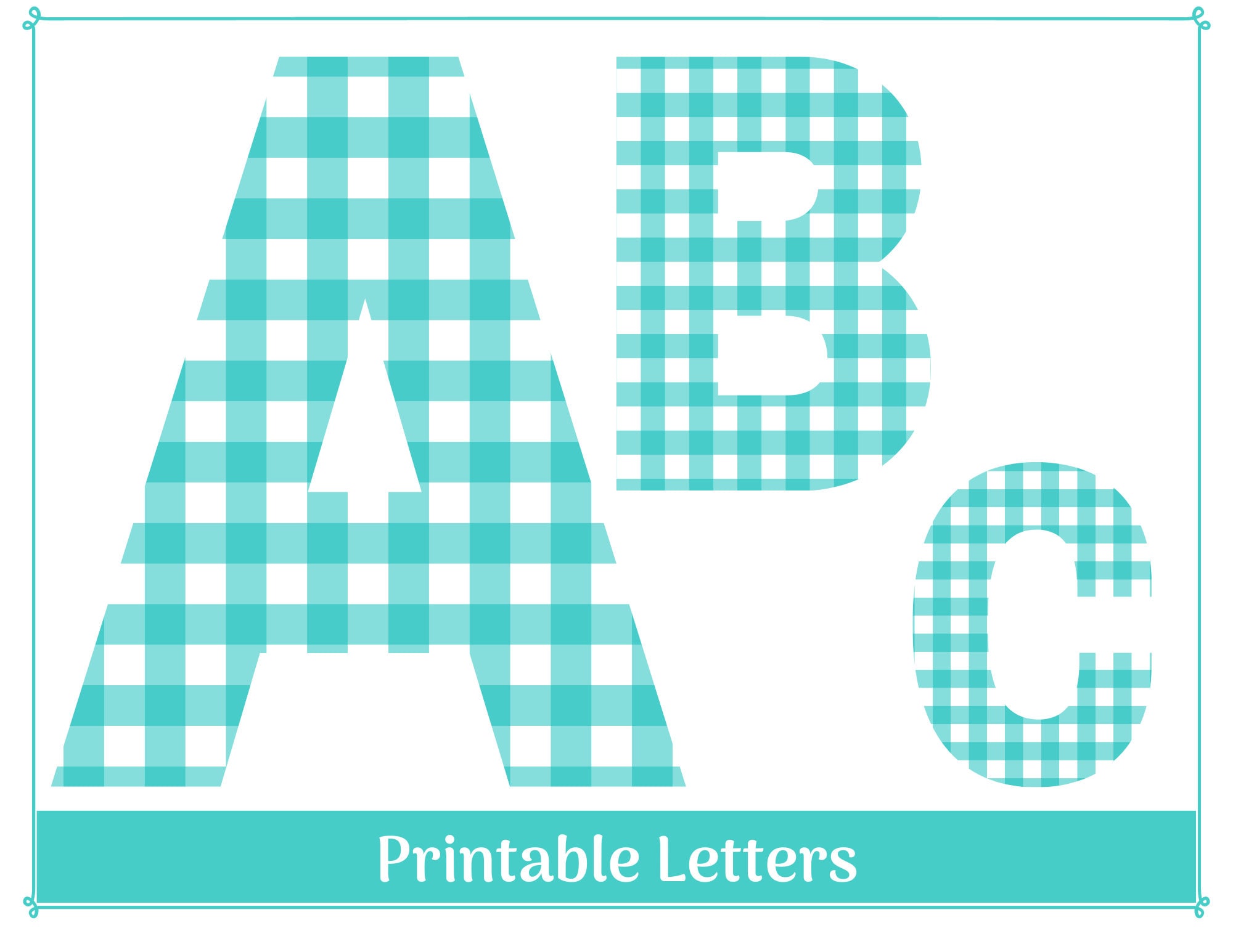 Aqua Check Alphabet Clip Art: Printable Uppercase Letters (digital ...