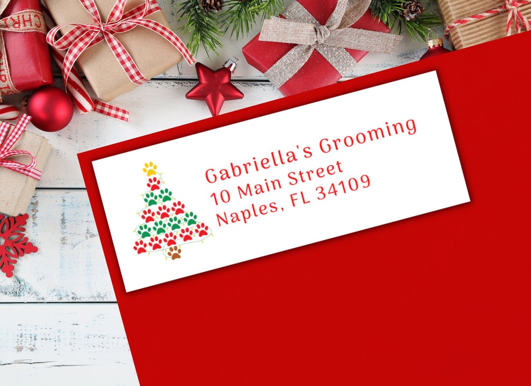 Paw Print Christmas Tree Return Address Labels DIY (Download Now) Etsy