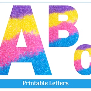 Alphabet scintillant arc-en-ciel, lettres de A à Z, chiffres de 0 à 9 | Ensembles de bannières imprimables, babillards, lettres clipart pour scrapbooking et sublimation