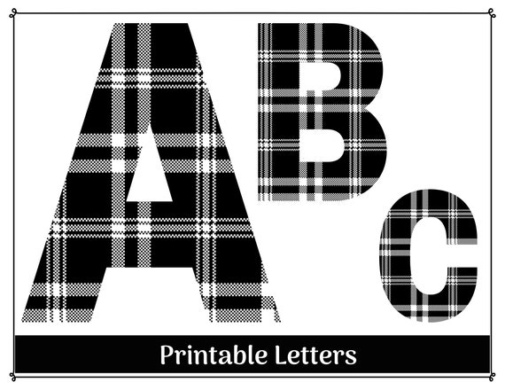 black and white plaid alphabet clip art letters a z etsy