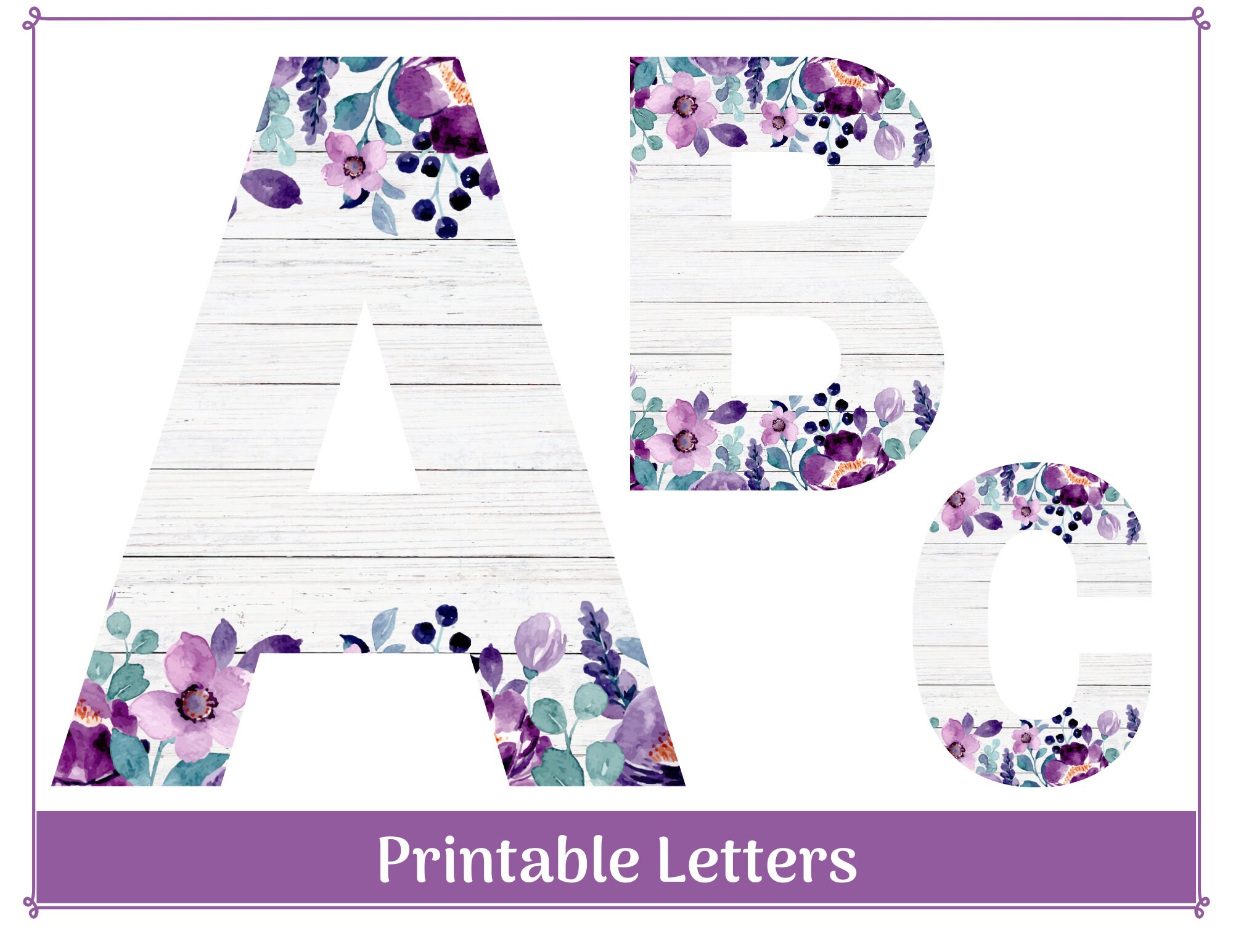 purple floral wood alphabet clip art letters a z printable etsy canada