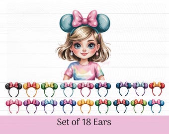 Theme Park Minnie Ears Clip Art: Watercolor Fashion Illustration (PNG Download)