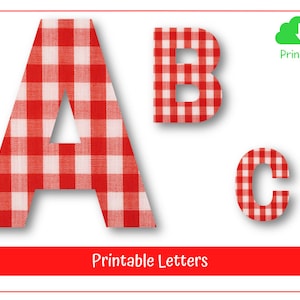 Picknick-Alphabet | Rot-Weiß-kariertes Großbuchstaben A-Z | Druckbare und in der Größe veränderbare Buchstaben | DIY Sommer Banner | Dekoration für Klassenzimmer und Party