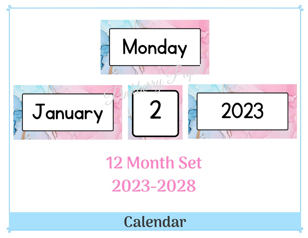 Pink and Blue Marble Classroom Calendar | Printable & Resizable ...