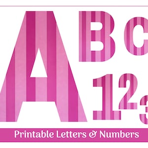 Clipart Alphabet Rayé Rose | Majuscules de A à Z, chiffres de 0 à 9 | Bannières - Salle de classe - Scrapbooking | Décorations de fête et de table