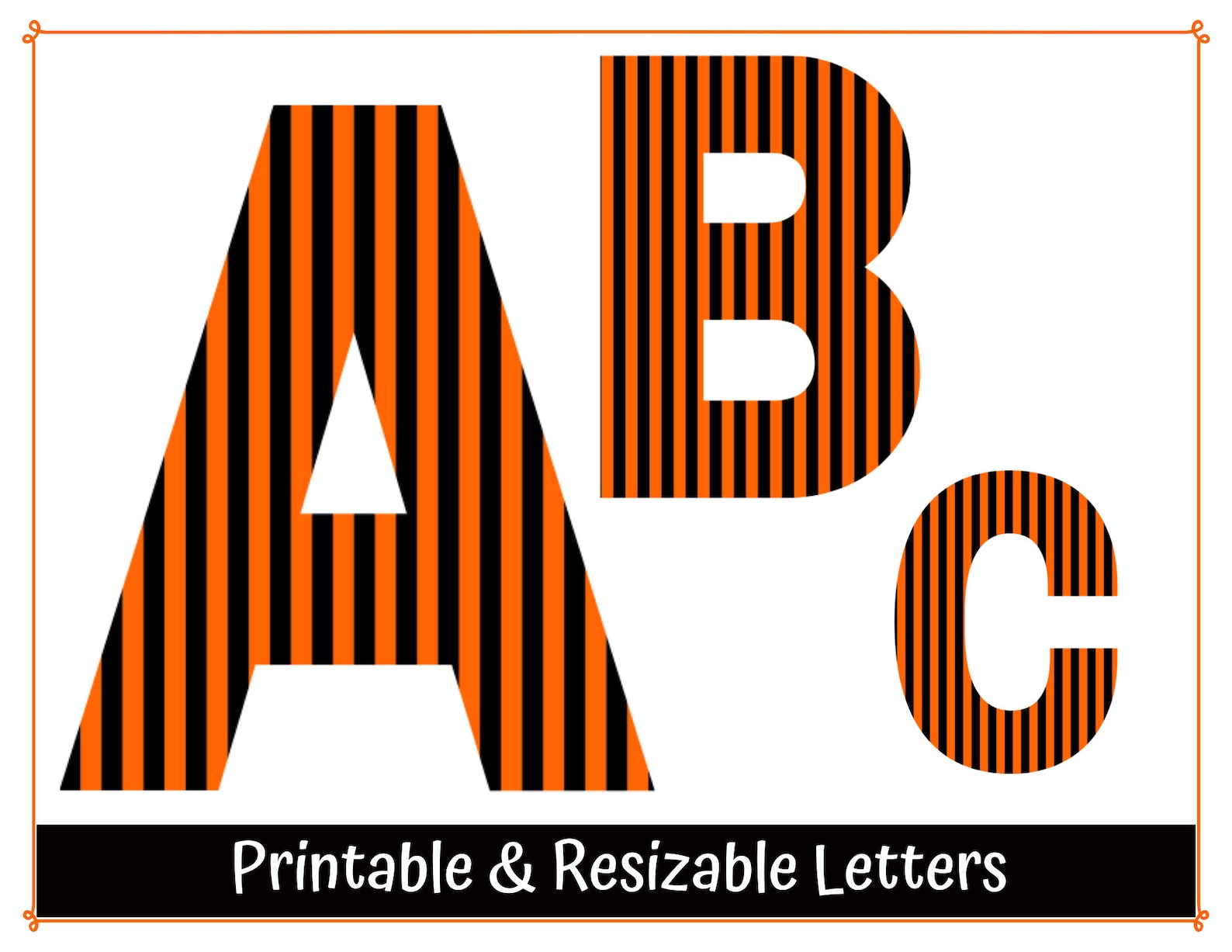 Black and Orange Striped Alphabet Clip Art Digital Halloween Etsy