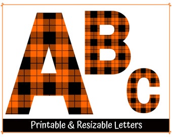 Orange and Black Plaid Printable Alphabet, Number Clip Art | Digital Uppercase  Alphabet Letters | Halloween DIY Halloween Banner
