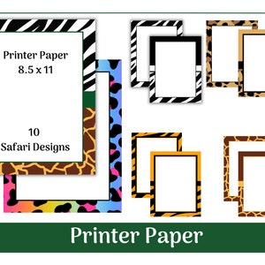 Safari - Wild Animal Themed Decorative Computer Paper | Variety Pack of 10 | Printable & Resizable Paper | 11 x 8.5 | Digital Download