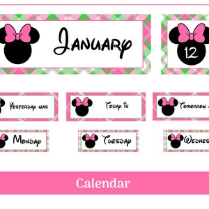 Preppy Minnie Classroom Calendar Set | DIY Printable Calendar | Months of the Year | Days of the Week | Numbers 1-31