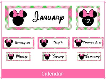 Preppy Minnie Classroom Calendar Set: Printable Plaid Design (Digital Download)