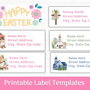 Oster Adressaufkleber | Osterhase, Religiöses Kreuz, Kirche, Frühlingsküken Etiketten | DIY druckbare Etiketten | Sofortiger digitaler Download