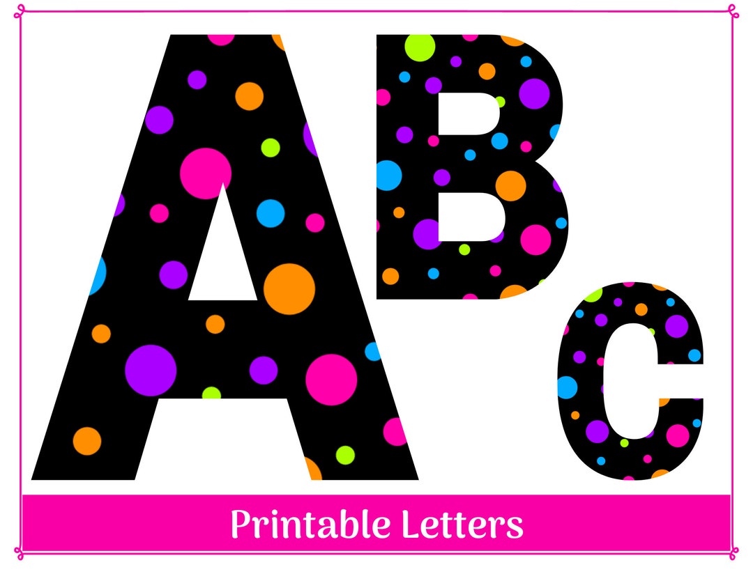 Black and Bright Polka Dot Bulletin Board Letters Printable Uppercase