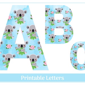 Clip art alphabet koala, lettres de A à Z, chiffres de 0 à 9 | Bannière imprimable Koala rose bleu et rose - babillard - scrapbooking