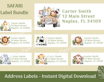 Baby Safari Return Address Labels | Safari Baby Shower Labels & Stickers | DIY Printable | Safari Gift Tags | Instant Digital Download